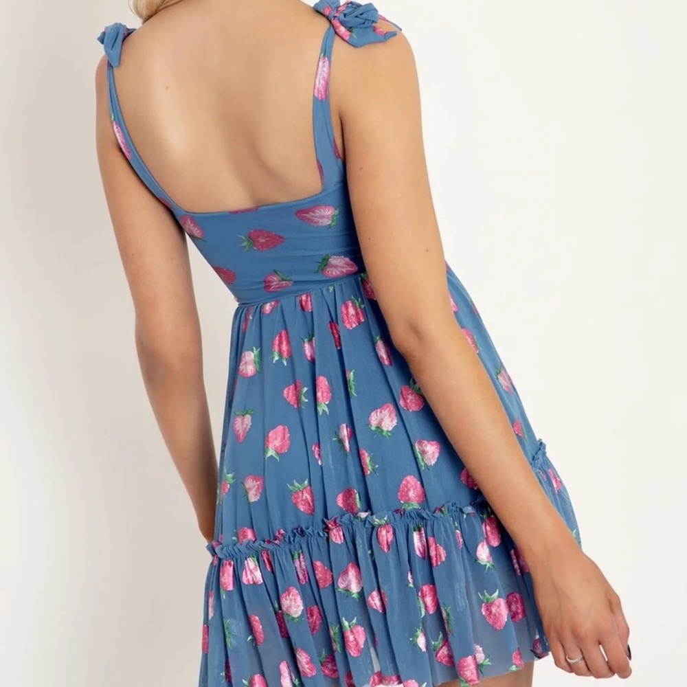 Blackmilk Strawberries Blue Sweet Tie Short Dress - Limited Size S View 4